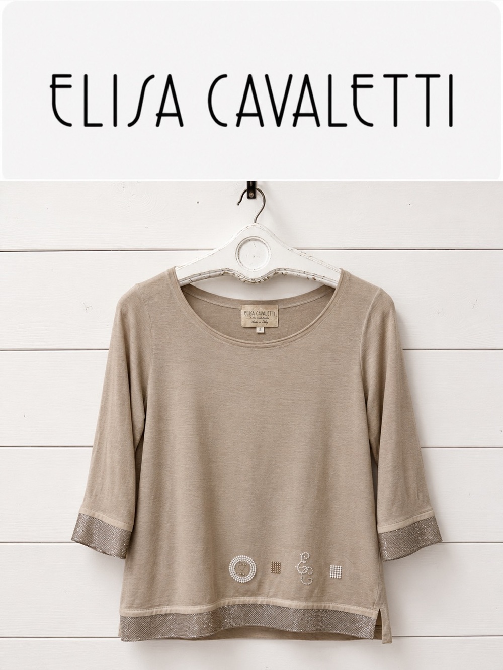 Elisa Cavaletti Beige Shimmer Top Estimated Size M